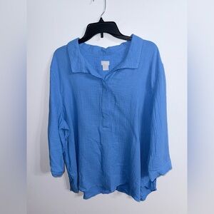 Chico's Vibrant Blue Cotton Gauze Top SZ XXL